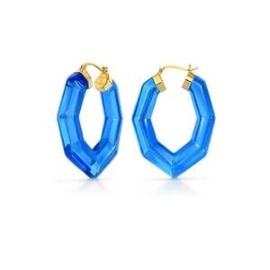 NEW GOLD & HONEY women's pear gem lucite hoop earrings in blue